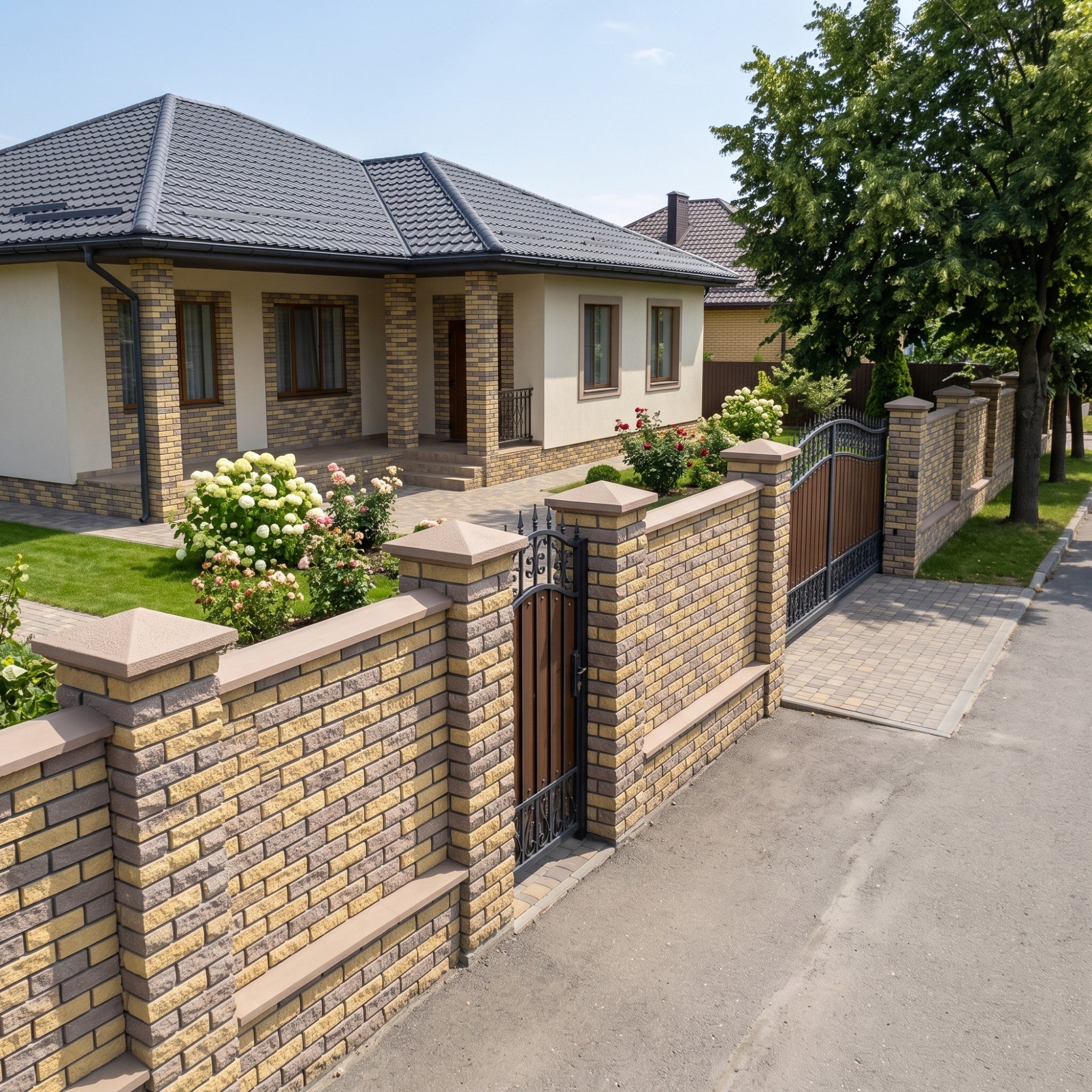 Облицовочный кирпич для фасада дома и забора, рваный, колотый, фигурный, гладкий, для столбов